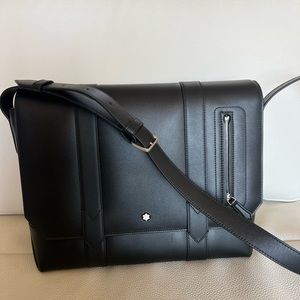 Montblanc soft medium black leather messenger bag